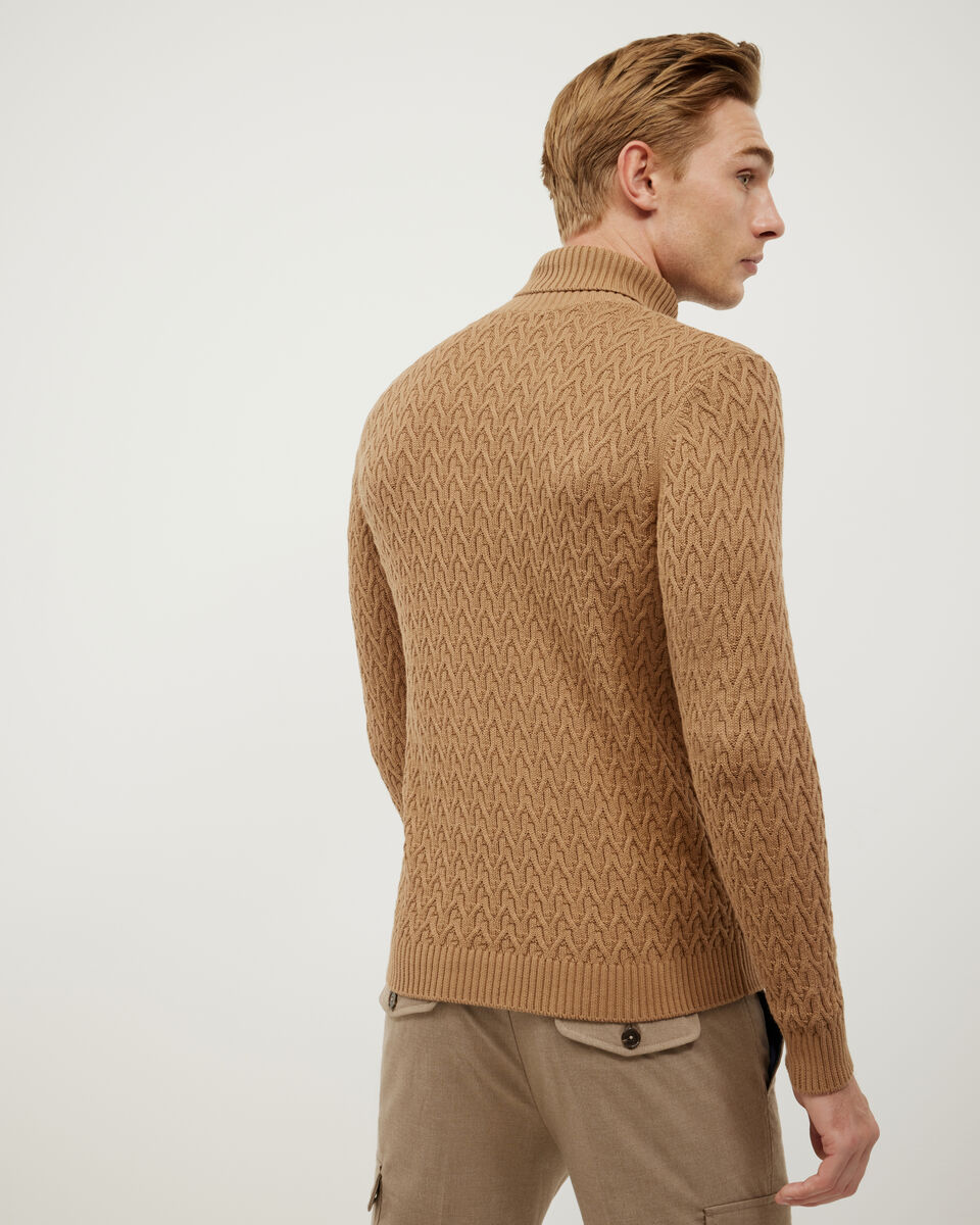 Textured Roll Neck Knit, Tan, hi-res